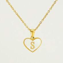 1pc Personalized Heart-Shaped White Shell Initial Necklace Stainless Steel Non Tarnish Women Letter Necklace