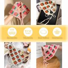 2 Pcs Crochet Bandana Headband Scarf Hair Bandanas Women Girls, Knitted Hair Scarf Strawberry Kerchief Cute Stylish Vintage Hair Decoration With 2 Hair Clips (Pink+Beige) - 粉紅色+米色 - 查看 6