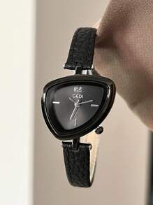 gedi 1件女士新款金色皮表带腕表，精致多边形表盘，时尚金色指针，休闲优雅，魅力十足的女士腕表，30米防水奢华石英表，适合派对、通勤、旅行和日常佩戴。 - 金色 - 查看 11