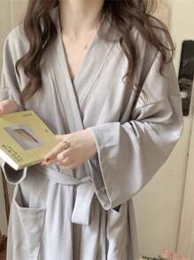 1 szt. Szlafrok nocny z teksturą waflową, swobodny, domowy, w stylu kimona, chłonny szlafrok, odpowiedni dla mężczyzn i kobiet, może służyć jako piżama, wiosna/jesień