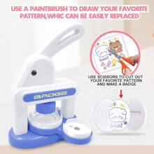 Button Machine, Manual Button Machine 3 In 1, Homemade Fridge Magnet, DIY Toy, Pink/Blue