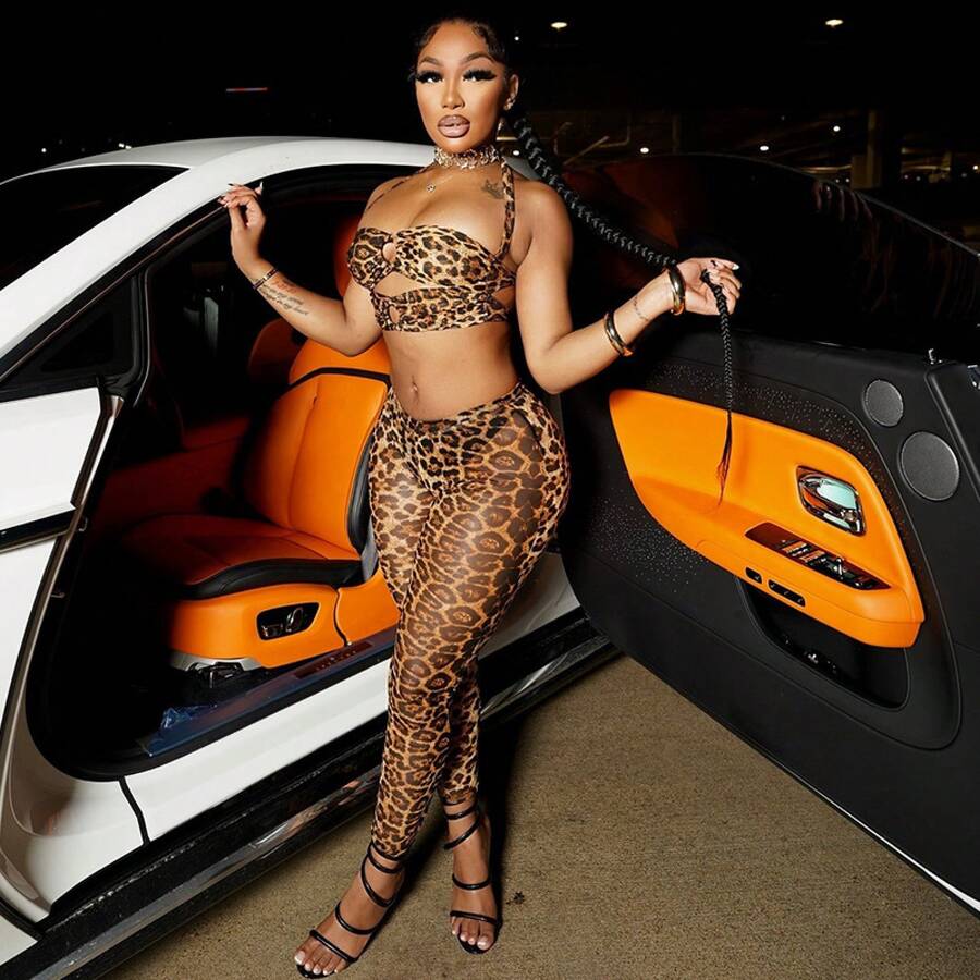 Fashionable Leopard Print Suit Sexy Bra Suspender Pants Two-Piece Suit - Beo - Xem 1