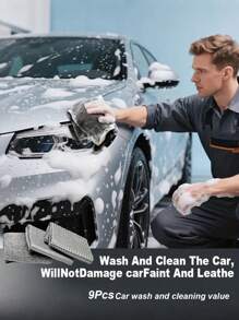 11件套优质超细纤维洗车及精细护理套装 - 包括轮胎刷、划痕修复垫、精细海绵、清洁手套、涂抹垫等。高品质内外饰汽车护理工具，温和不伤车漆，经久耐用，可重复使用，必备汽车清洁用品，柔软清洁手套，汽车清洁产品 - 彩色 - 查看 3