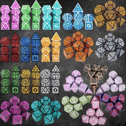 D&D Dice Set - 7 Pcs Premium Solid Role-Playing Dice With Rich Colors And Fine Details - Great For Boards Game, Cards And Math Adventures - The Ultimate Gaming Accessory And Creative Gift For Christmas, Halloween.