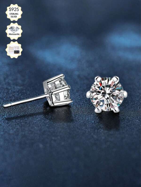 1 Pair 1 Carat D Color VVS1 Clarity Moissanite 925 Sterling Silver Stud Earrings, With GRA Certificate, Suitable For Women's Birthday, Gifts, Valentine's Day, Christmas, Thanksgiving, New Year, Holidays, Graduation, Gifts, Parties, Daily Wear, Weddings And Formal Occasions. Main Gemstone: 1 Carat Moissanite, Brilliant And Dazzling. Fashionable And Elegant, Suitable For Work, Parties And Commuting