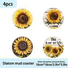 1套/4件/6件夏季向日葵和图案图案硅藻泥杯垫，咖啡杯垫，家庭和餐厅多场合装饰，节日送礼，餐桌装饰，野餐装饰，主题派对装饰。