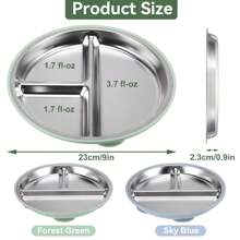 Set Of 2 Stainless Steel Baby Plates With Suction Cup, Split Children's Plates With Removable Silicone Suction Cup, Children's Plate With Dividers, Baby Crockery Set