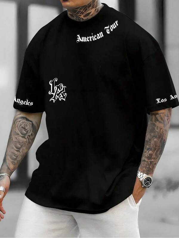 Camiseta LA America Tour Manfinity Wise Estampa Los Angeles 100% Algodão Lançamento Estilo Casual Masculino Premium Primavera Verão