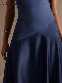 ALIAO Spring/Summer Washed Blue Patchwork A-Line Sleeveless Dress Old Money Palace Style For Dating, Vacation And Daily Wear - Dark Wash - View 3