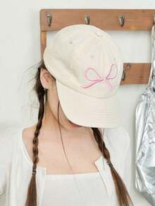 1 件可调节黑色棒球帽，带粉色蝴蝶结刺绣 - 甜美可爱风格，适合所有季节的可折叠涤纶帽子，按扣闭合，是送给女性的完美礼物，刺绣棒球帽