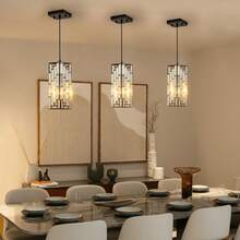 Modern Crystal Pendant Light - 3 Pack, Adjustable Hanging Ceiling Lamp With Crystal Prism Design For Dining Room, Kitchen Island, And Living Room -Black Finish - màu đen - Xem 3