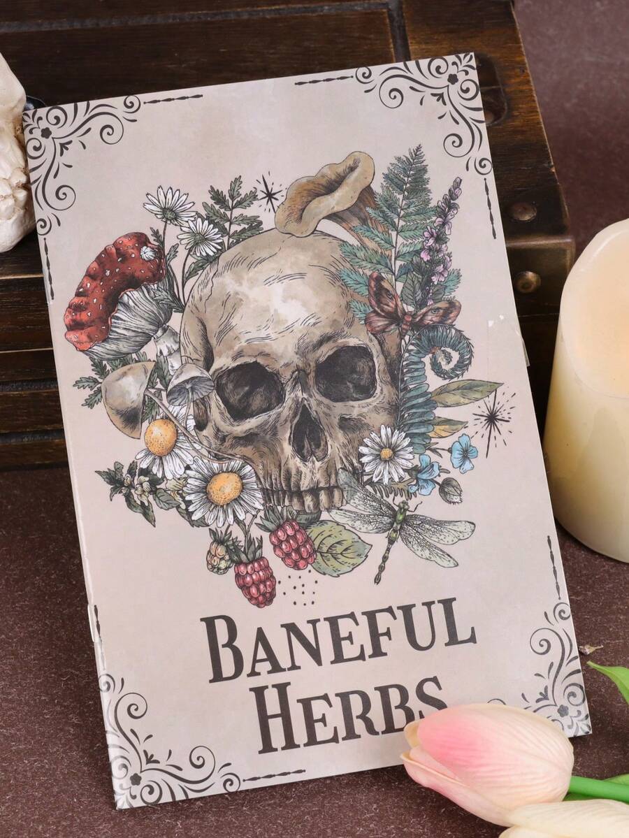 Baneful Herbs: Sổ tay lập kế hoạch xoắn ốc hình đầu lâu Gothic và nghệ thuật thực vật, nhật ký minh họa hoa lãng mạn u tối, sổ lập kế hoạch sáng tạo và đồ dùng văn phòng phẩm sưu tầm.