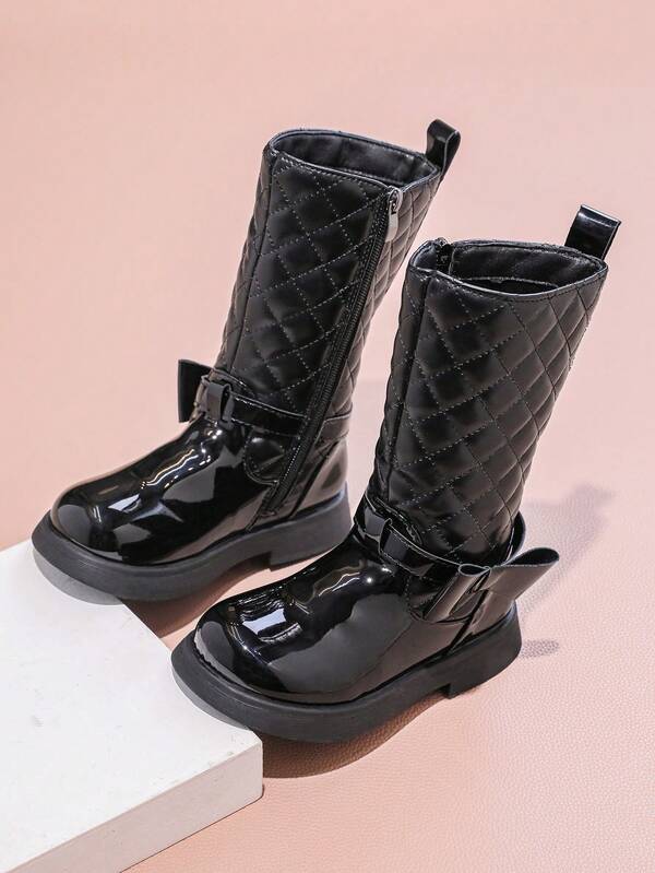 1 Pair Fashion Simple Color Block Bow Decor Children Boots, Comfortable & Durable For Autumn/Winter