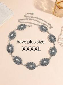 1pc Plus Size/Oversize Western Style Floral Engraved Textured Metal Waist Chain, Casual, Beach, Party, XXL/XXXL/XXXXL Fall, Autumn, Halloween - Silver - View 3