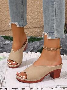 Women's Retro High Heel Sandals, Versatile Platform Slip-On Sandals With Open Toe And Heel. New Summer Casual Wedge Thick Heel Sandals, Suitable For Outdoor Activities, Camping, Beach Vacation, As Well As Parties And Gatherings. - Khaki - View 4