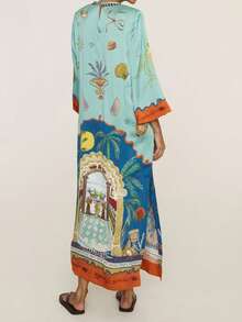 Fashionable Bohemian Vacation Style Tropical Casual Tie-Dye Print Dress Elegant Spring - Blue - View 6