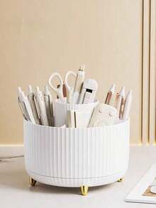 1pc Desktop Rotating Makeup Organizer Box, Stationery Storage Box, Pen Holder, Cosmetic Display Rack, Multi-Functional Makeup Brush Holder, Plastic Cosmetic Brush Storage Box - Multicolor - View 7