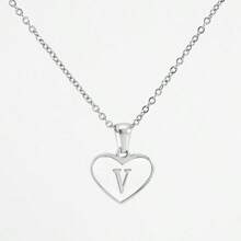 1pc Personalized Heart-Shaped White Shell Initial Necklace Stainless Steel Non Tarnish Women Letter Necklace