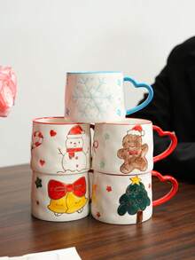 1 件圣诞陶瓷杯，欧洲节日图案礼品咖啡杯，带雪花和圣诞树的可爱少女陶瓷杯，心形创意手绘咖啡杯，圣诞礼物 - 彩色 - 查看 9