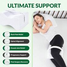 Almohada para las piernas | Almohadas ergonómicas para dormir de lado | Almohada de espuma de memoria para la rodilla con correa para dormir de lado | Almohada para la rodilla y la pierna con funda extraíble y lavable
