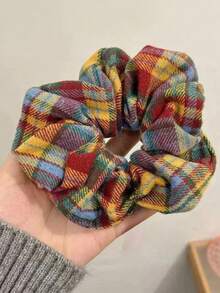 1 pieza Coletero vintage de cuadros multicolor, lazo elástico para moños, coletas y peinados, accesorios para el cabello - Multicolor - Ver 6