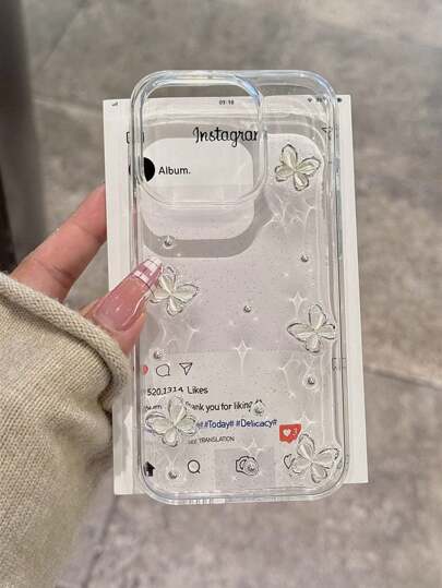 3D Diamante Openwork Bow & Metal Small Round Beads Transparent Epoxy Mobile Phone Case Compatible With IPhone 17/17Air/17Pro/17ProMax/16/15/14/13/12/11/X/XS/XR/Mini/Pro Max/Pro/Plus TPU Full Package Soft Case