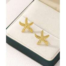 1 Pair Geometric Pearl & Starfish Stud Earrings - Vàng B - Xem 5