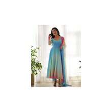 Blue Tone Multicolour Georgette Anarkali Salwar Suit UK Next Day - Multicolor - View 1