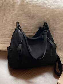 Túi đeo vai thời trang mới 2025 dành cho nữ, thiết kế nhỏ gọn, sức chứa lớn, túi đeo chéo đơn giản, phong cách, đa năng, thiết kế vải denim giả họa tiết PU, thiết kế màu trơn, chất liệu thoải mái, túi xách có khóa kéo, dây đeo vai dài có thể tháo rời, cầm tay thoải mái, nhiều ngăn có khóa kéo, sức chứa rộng rãi, túi tote cho mùa thu - màu đen - Xem 8