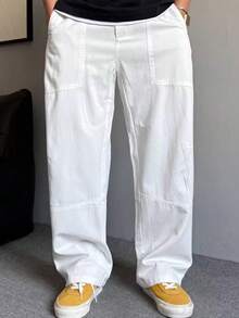 Autumn/Winter Lightweight Lyocell White Casual Pants For Men, Straight Leg Loose Fit Breathable Wide-Leg Trousers, Versatile