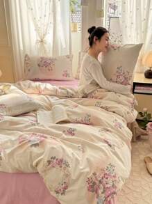 3 件套加厚涤纶清新印花可水洗床上用品套装,适合男孩和女孩宿舍,包括 1 个羽绒被套和 2 个枕套(无填充物) - 彩色 - 查看 7