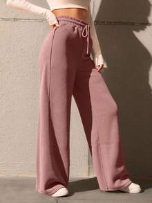 Pants Anchos Mujer Afelpado Jareta De Ajuste Corte Wide Leg - Rosa vieja - Ver 3