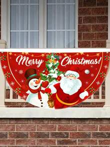 1pc Christmas Bunting Fan Flag, Watercolor Snowman Xmas Tree Design Bunting Flag,Polyester Fabric Fan-Shaped Flag, Christmas Snowman Santa Half Fan Banner Xmas Party Decoration, Christmas Decorations For Home 2025, Christmas Outside Garden Patio Decor - Multicolor - View 5