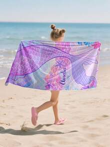 Toalha de praia infantil personalizada, presente de aniversário de verão, clima de verão, viagem de meninas à praia, toalha de praia personalizada, piscina, decoração de praia, para família, sereia - Multicolorido - Ver 3