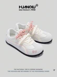 HUANQIU 2025新款女鞋女滑板鞋一双百搭时尚透气系带居家办公户外小白鞋百搭轻便舒适小白鞋系带软底运动鞋休闲鞋跑步鞋圣诞苹果红四季鞋