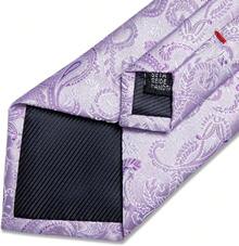 Silk Floral Necktie Set With Tie Clip, Handkerchief & Cufflinks - Lavender Purple - View 2