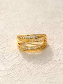 1 buc. Inel deschis multistrat, stil luxos rafinat, încrustat cu zirconiu cubic, accesoriu pentru femei, versatil la modă, potrivit pentru purtare zilnică, întâlniri, reuniuni, petreceri, accentuează farmecul, cadou pentru femei, cadou pentru prietenă, cadou de ziua de naștere, cadou de Crăciun.