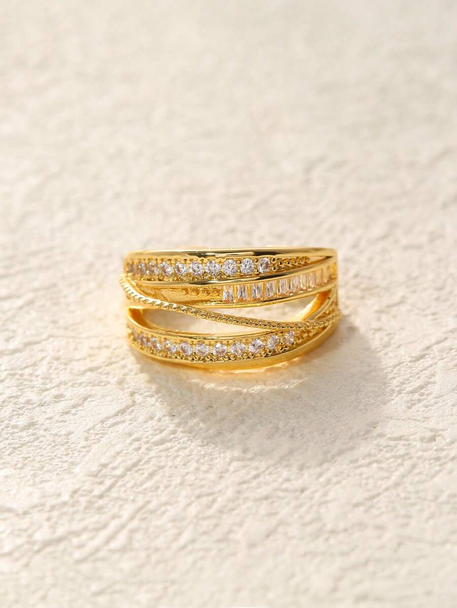 1 buc. Inel deschis multistrat, stil luxos rafinat, încrustat cu zirconiu cubic, accesoriu pentru femei, versatil la modă, potrivit pentru purtare zilnică, întâlniri, reuniuni, petreceri, accentuează farmecul, cadou pentru femei, cadou pentru prietenă, cadou de ziua de naștere, cadou de Crăciun.