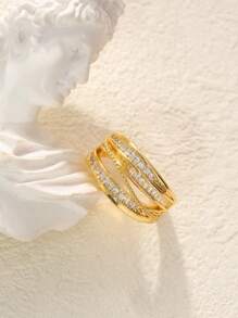 1 buc. Inel deschis multistrat, stil luxos rafinat, încrustat cu zirconiu cubic, accesoriu pentru femei, versatil la modă, potrivit pentru purtare zilnică, întâlniri, reuniuni, petreceri, accentuează farmecul, cadou pentru femei, cadou pentru prietenă, cadou de ziua de naștere, cadou de Crăciun.