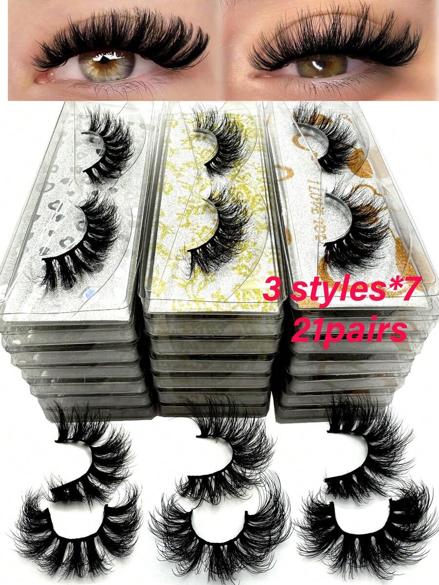 10/16/21 Pairs Fluffy&Thick 3D False Eyelashes With Glitter Paper Box,Lashes Bulk Christmas Gifts,3D Cat Eye Eyelashes Natural Soft,Protable, Makeup Manga Lashes,Dramatic Messy Mink Lashes Wispy, Individual Package Faux Mink Lashes Wholesale - 黑色 - 查看 1