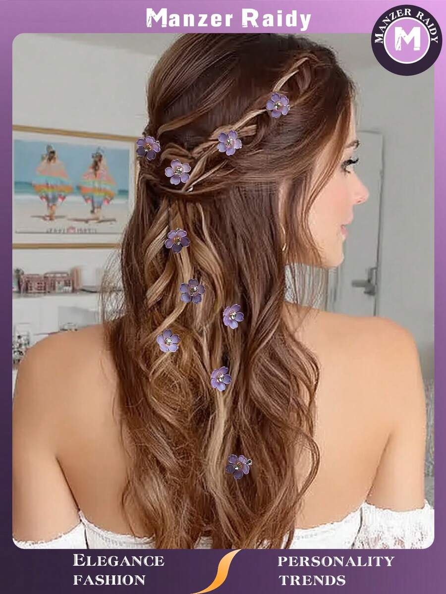 1/10/20 件水晶花发夹，夏季海滩辫子发饰，女士日常或学校佩戴，派对造型