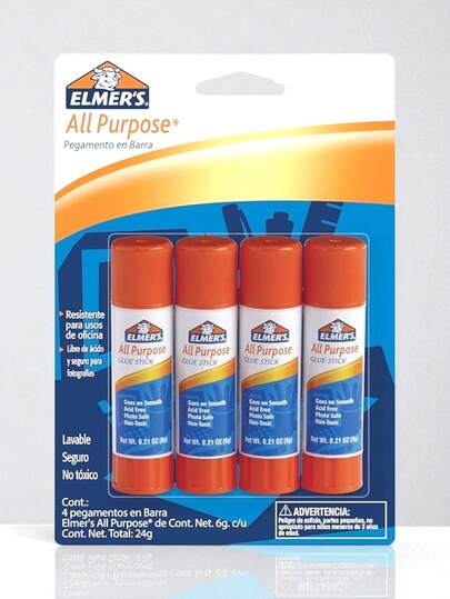  Set de 4 Pegamentos en barra ELmers, ELMER'S - CD All Purp de Elmer, 4 unidades, 6 GB, Lápiz Adhesivo Elmers 6 gr. 4 piezas escolar