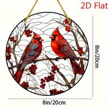 1pc 2D Flat Red Birds Sunshade, Cardinal And Cranberry Stained Window Hanger, Acrylic Sign, Hanging Ornament, Circular Sign, Garland Trim, Window Trim, Porch Trim, Wall Trim, Home Trim, Room Trim - 1pc - 查看 5
