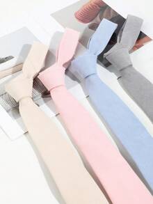 1 件男士休闲纯色天鹅绒柔软厚领带，浅蓝色/米色/粉色/灰色，适合派对、日常、学校、商务装男士领带 - 純色 - 查看 12