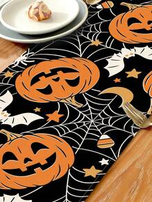 1 pieza Camino de mesa con estampado de calabaza, 4/6/8 piezas Individuales con estampado de temática de Halloween, adecuado para fiestas, cumpleaños, cenas, decoración de cocina y comedor, decoración del hogar y la vida para todas las temporadas