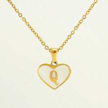 1pc Personalized Heart-Shaped White Shell Initial Necklace Stainless Steel Non Tarnish Women Letter Necklace