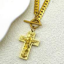 Stainless Steel Cross Jesus Crucifixion Pendant Necklace, Unisex, Gold Hip Hop Style Neck Chain, Christian Jewelry - Necklace - View 9