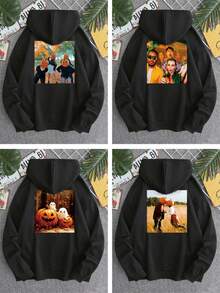 Personalized Text & Photo Customized Men's Hoodie Sweatshirt For Valentine's Day, Autumn/Winter - Upload Your Friend/Family Photo, Selfie, Group Photo, Landscape, Pet Photo, Or Logo - Black - View 3