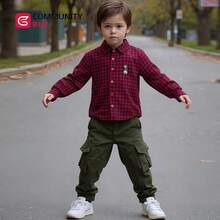 Camisa de manga larga para niños, camisa de solapa para niños bordados de dibujos animados - Rojo - Ver 6