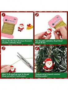 33pcs Mini Acrylic Christmas Decorations, Flat Hanging Ornaments, Miniature Christmas Trees, Figurines With Golden Embroidery Thread, Suitable For Christmas, Home, Party Decoration (Random Styles) - Multicolor - View 6